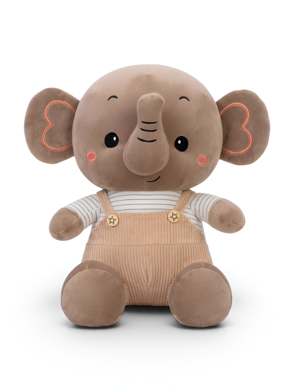 Brown Elephant Plush Toy 8-Inch Soft Stuffed Animal with Corduroy Overalls & Striped Shirt – Cute Nursery Decor & Huggable Companion for Toddlers and Kids ST11457