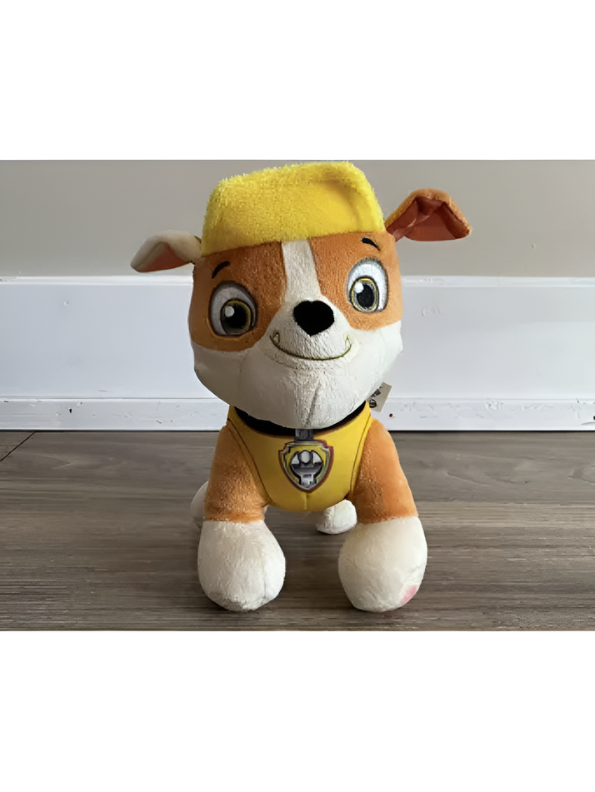 PAW Patrol Rubble Stuffed Animal – Official 8 Inch Soft Plush Construction Dog with Signature Yellow Uniform and Hat – Collectible Toddler Toy ST16651