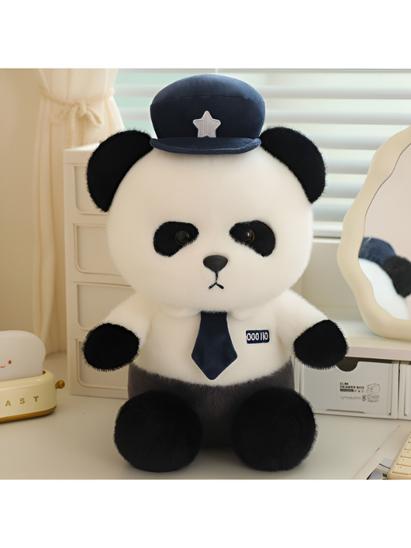 Police Panda Plush Toy Adorable 10-Inch Soft Stuffed Animal Panda in Uniform with Hat & Tie - Cute Hero Panda Huggable Pillow, Gift for Kids ST15749