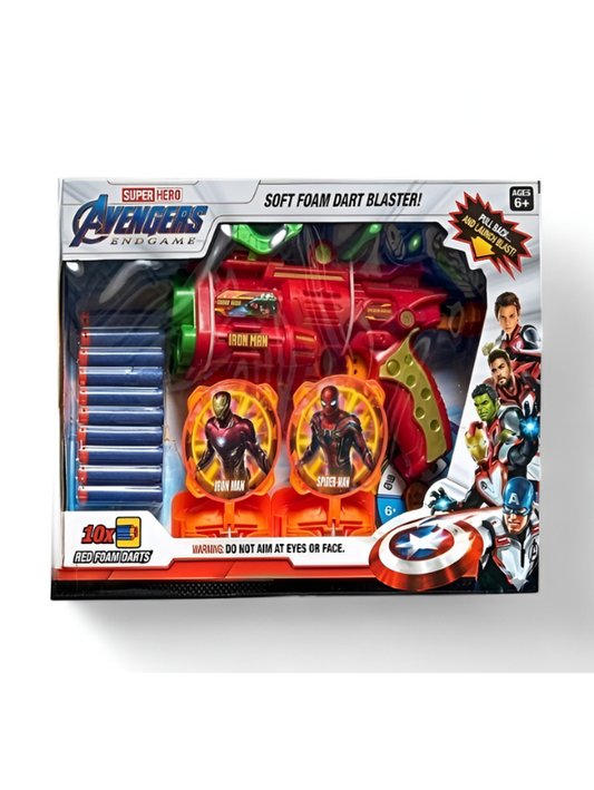 Avengers Endgame Super Hero Soft Foam Dart Blaster – Includes 10 Red Foam Darts & Targets – Iron Man & Spider-Man Edition Toy Gun for Kids Ages 6+ TV5602