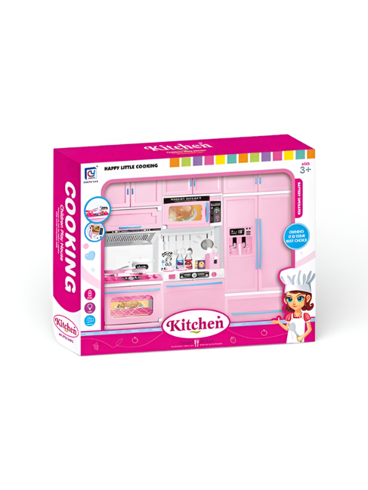 Happy Little Cooking Kids Kitchen Playset – Pink Toy Kitchen with Lights & Sounds, Battery Operated Fridge, Oven & Microwave, Children's Play House Accessories for Ages 3+ NX15482