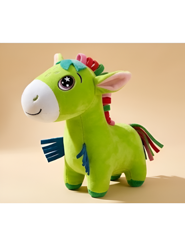 Premium 7-Inch Green Donkey Plush Toy Cute Stuffed Animal with Embroidered Eyes & Festive Ribbon Mane Ultra-Soft Velvet Toy for Kids & Nursery Decor ST16517