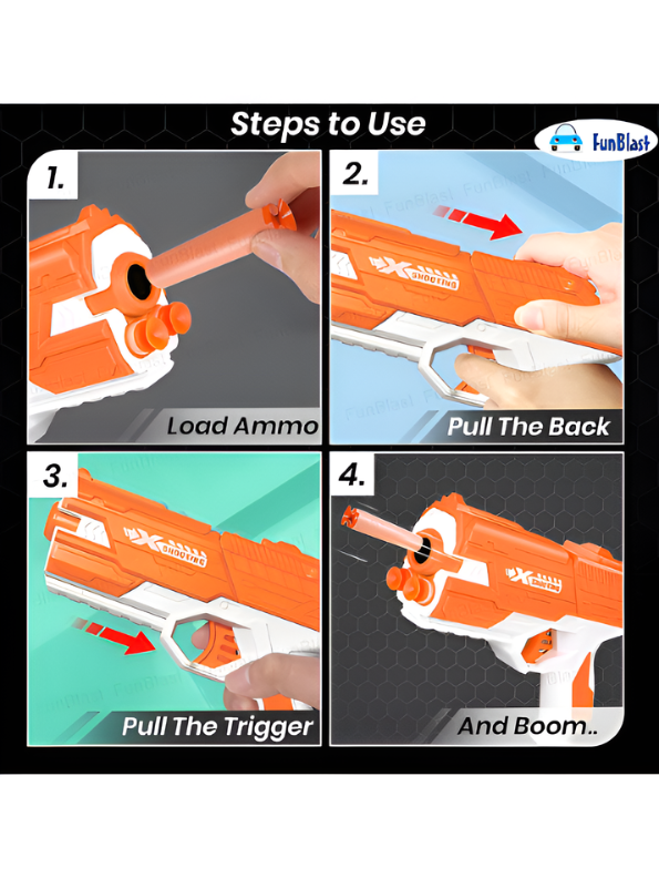 Foam Blaster Toy Gun Set, Pack of 3 Manual Soft Bullet Pistols (Orange, Grey, Green) with Target Board & Dart Ammo Storage, Indoor & Outdoor Shooting Game for Kids LMI14922