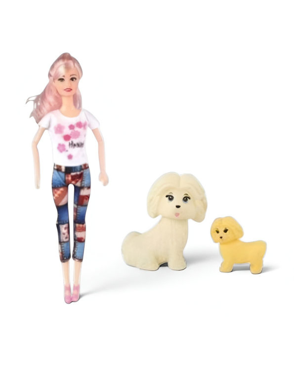 Doll with Pet Shop Grooming Set for Girls Fashion Doll with Pink Hair, 2 Toy Dogs, and 11 Bathing & Feeding Accessories Pretend Play Toys Set for Kids Ages 3+ LMI12737