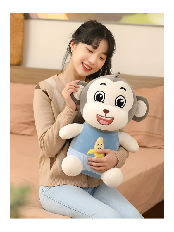 Cuddly Monkey Stuffed Toy with Banana Detail - 12-Inch Plush Soft Toy for Boys & Girls ( Grey & Blue ) LMI16680