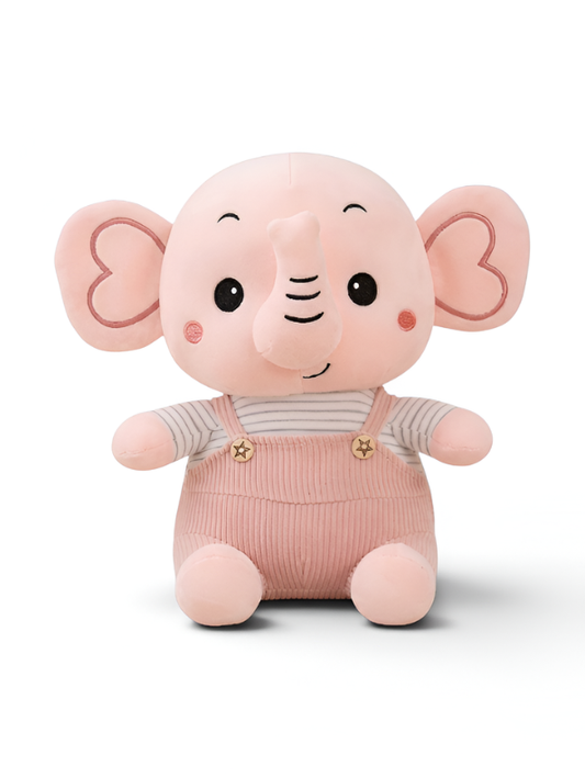 Pink Elephant Plush Toy 8-Inch Soft Stuffed Animal with Corduroy Overalls & Striped Shirt – Cute Nursery Decor & Huggable Companion for Toddlers and Kids ST11457