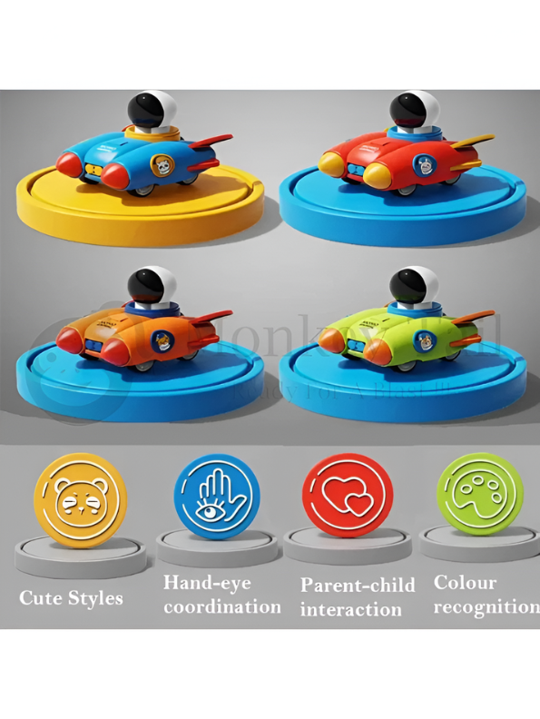 4-Pack Astronaut Spaceship Pull Back Toy Cars – Friction Powered Rocket Ships for Toddlers – Space Explorer Vehicle Playset with Panda & Animal Pilot Graphics – Early Learning Preschool Toys for Boys & Girls TV1180