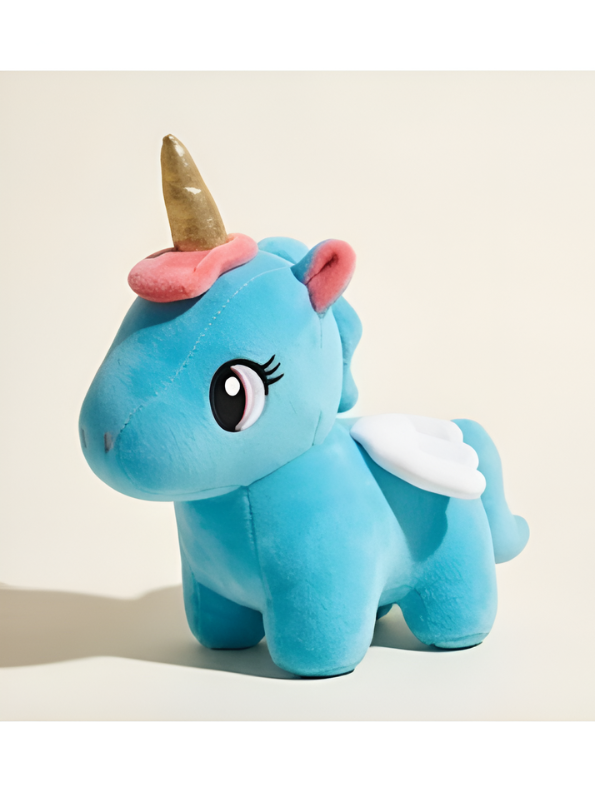 Soft Blue Unicorn Plush Toy with Golden Horn and Wings 7-Inch Cute Stuffed Pegasus Animal for Kids, Perfect Gift for Girls ST16561