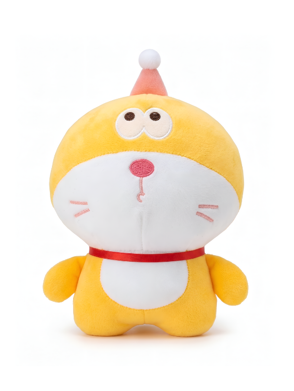 Cute Yellow Doraemon Plush Toy 7-Inch Soft Anime Cartoon Stuffed Animal Doll with Party Hat | Adorable Cat Plushie Gift for Kids ST11446