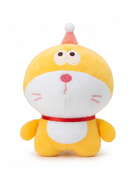 Cute Yellow Doraemon Plush Toy 7-Inch Soft Anime Cartoon Stuffed Animal Doll with Party Hat | Adorable Cat Plushie Gift for Kids ST11446