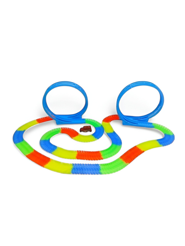Magic Tracks 264-Piece Speedway Glow in the Dark Race Track Set – Flexible Bendable Track with 2 Mega Loops and LED Toy Car – STEM Building Toy for Kids Ages 3+ TV2270