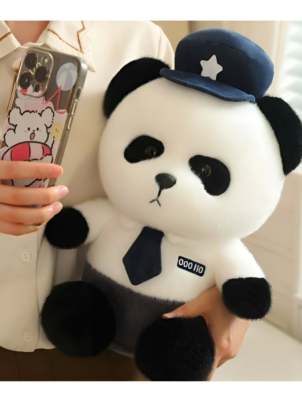 Police Panda Plush Toy Adorable 10-Inch Soft Stuffed Animal Panda in Uniform with Hat & Tie - Cute Hero Panda Huggable Pillow, Gift for Kids ST15749