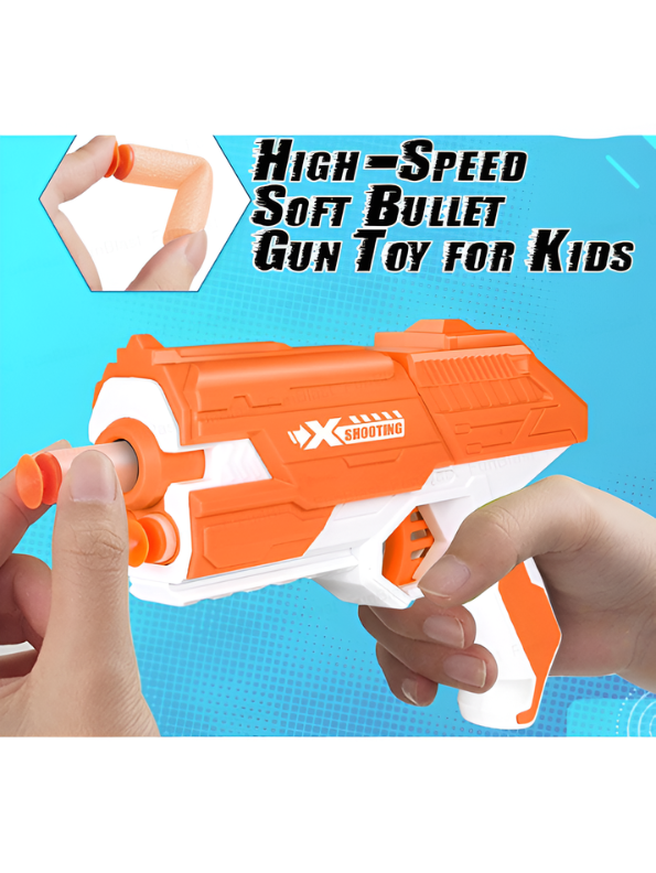 Soft Bullet Toy Gun Orange - Kids Foam Dart Blaster Pistol with 4 Suction Cup Darts & Ammo Storage, Pull-Back Action High-Speed Shooting Blaster Gun Toy for Kids LMI14922