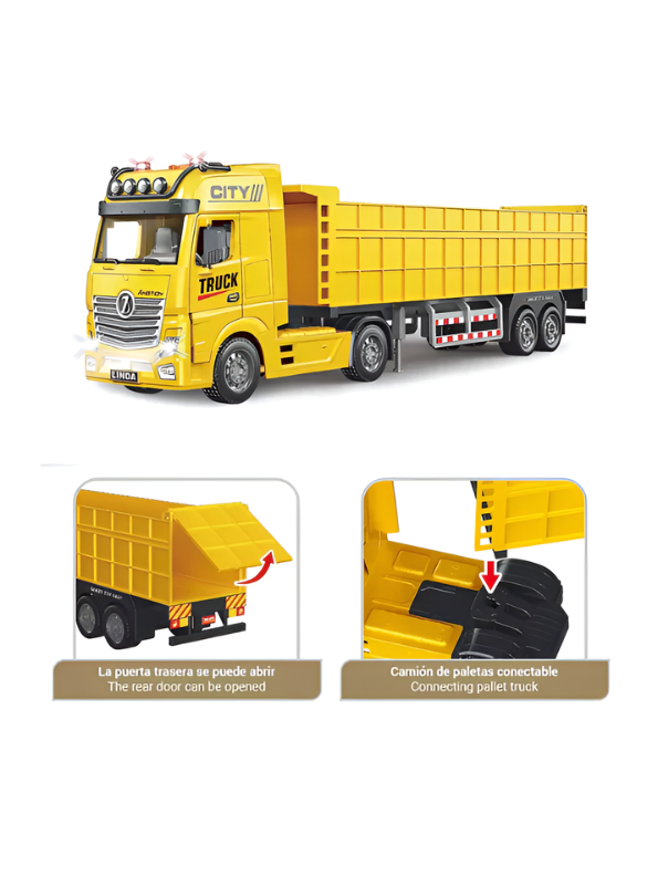 Large Yellow Toy Dump Truck with Friction Powered Wheels, Realistic Lights and Sound – Heavy Duty Detachable Semi-Trailer Construction Vehicle Toy for Kids and Toddlers NX15017