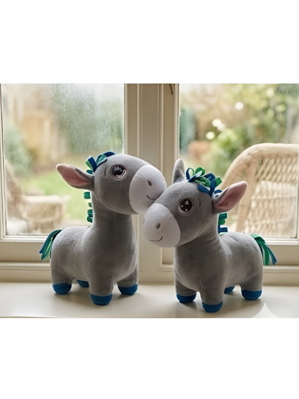 Premium 7-Inch Grey Donkey Plush Toy Cute Stuffed Animal with Embroidered Eyes & Festive Ribbon Mane Ultra-Soft Velvet Toy for Kids & Nursery Decor ST16517