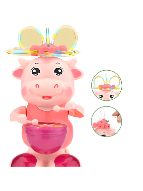 Musical Pink Cow Drummer Toy for Toddlers - Electronic Dancing Toy with 360° Spinning Flash Lights, Omnidirectional Bump & Go Driving, Walking & Drumming Action, Early Educational Gift for Kids 3+ LMI13950