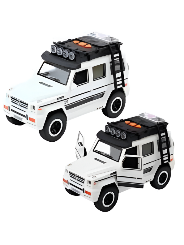 Premium Metallic White G-Class SUV Diecast Model Car | Luxury Off-Road Toy Truck with Pull-Back Action, Interactive Lights & Sounds – Perfect Gift for Collectors NX15364