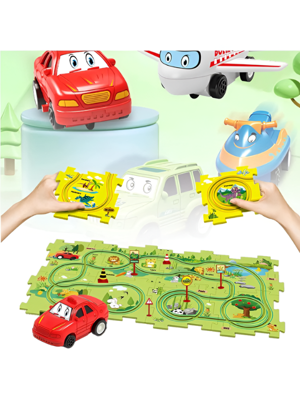 Montessori-Inspired Puzzle Railcar Play Set - Customizable Track Layouts with Automatic Toy Vehicles - Creative Brain Teaser Maze Game - Early Learning Construction Toy for Preschoolers TV216