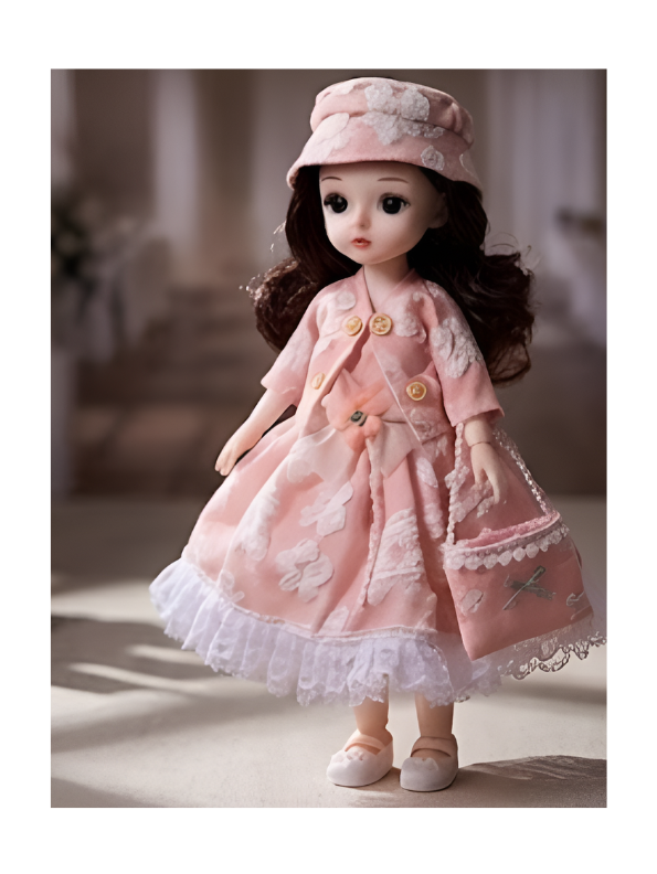 Beautiful Pink Fairy Princess Fashion Doll Set with Articulated Joints, Luxury Embroidered Dress, Floral Tiara, and Handbag – Elegant Toy Gift for Girls LMI10447