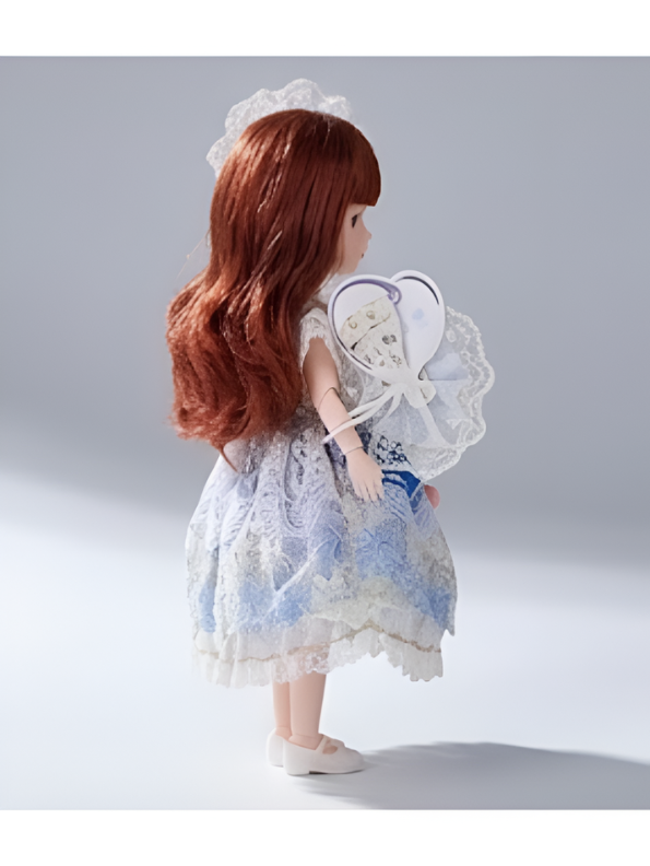 Beautiful Blue Fairy Princess Fashion Doll Set with Articulated Joints, Luxury Embroidered Dress, Floral Tiara, and Handbag – Elegant Toy Gift for Girls LMI10447