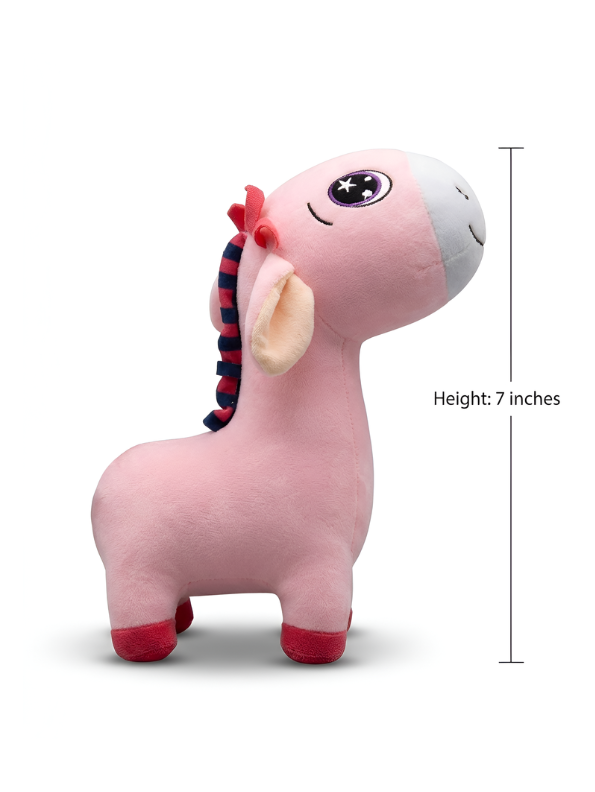 Premium 7-Inch Pink Donkey Plush Toy Cute Stuffed Animal with Embroidered Eyes & Festive Ribbon Mane Ultra-Soft Velvet Toy for Kids & Nursery Decor ST16517