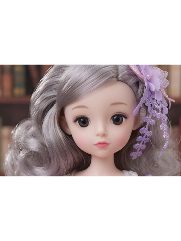 Beautiful Lavender Fairy Princess Fashion Doll Set with Articulated Joints, Luxury Embroidered Dress, Floral Tiara, and Handbag – Elegant Toy Gift for Girls LMI10447