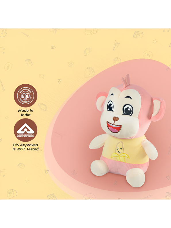 Cuddly Monkey Stuffed Toy with Banana Detail - 12-Inch Plush Soft Toy for Boys & Girls (Pink & Yellow) LMI16680