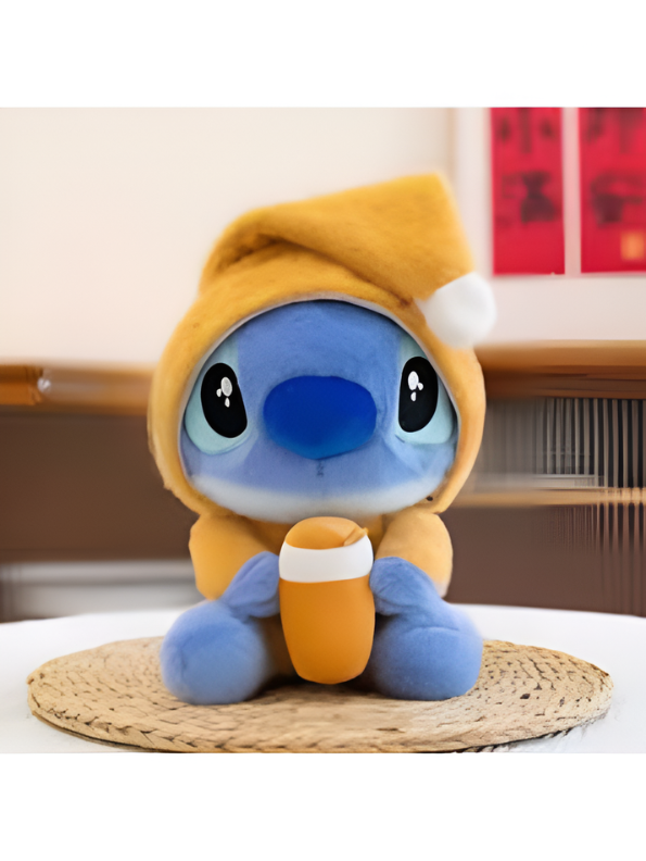 Blue Alien Plush in Gingerbread Onesie holding Boba Milk Tea – 8-Inch Soft Stuffed Animal Toy – Cute Kawaii Room Decor & Gift for Kids and Fans ST16393