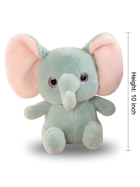 Adorable Elephant Plush Toy – 10 Inch Soft Muted Green Stuffed Elephant with Big Pink Ears, Fluffy Animal Cushioned Toy for Toddlers and Newborns ST14451