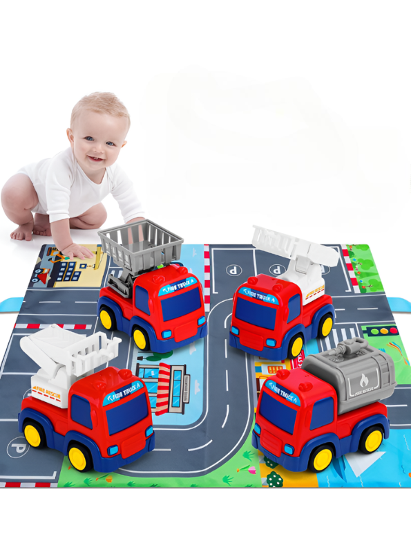 4-in-1 Fire Truck Toy Set for Toddlers - Interactive Rescue Vehicles with Rotating Ladder, Lift Basket & Water Tank - Educational Construction Play for Boys & Girls Ages 3+ TV4391