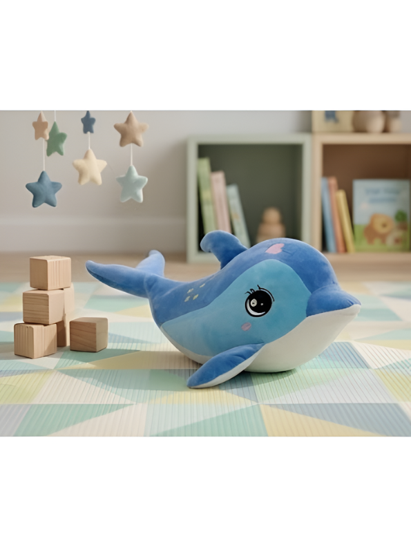 Adorable Blue Dolphin Stuffed Animal 7 Inch Soft Ocean Life Plushie with Embroidered Constellation Stars & Heart Cute Gift and Room Decor for Kids and Toddlers ST14866