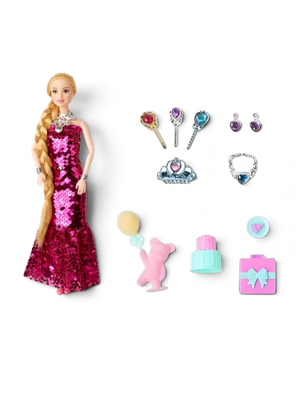 The Persian Beauty Fashion Doll Set (Red) with Articulated Joints Moveable Head, Shoulders, Elbows, Wrists, Thighs & Knees | Includes Pink Sequin Gown, Tiara, Jewelry, and Miniature Toy Accessories for Girls Ages 3+ LMI12203