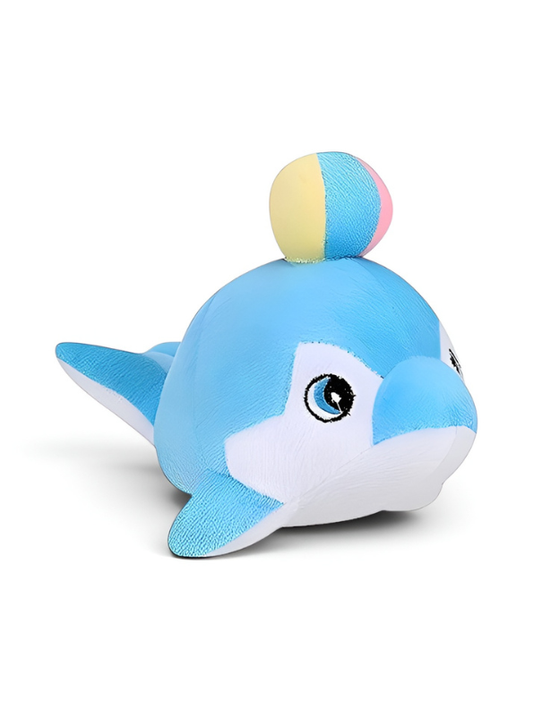 Blue Dolphin Plush Toy with Colorful Beach Ball –  7-Inch Soft Stuffed Animal Pillow – Cute Aquatic Nursery Decor and Interactive Gift for Toddlers and Kids ST16035