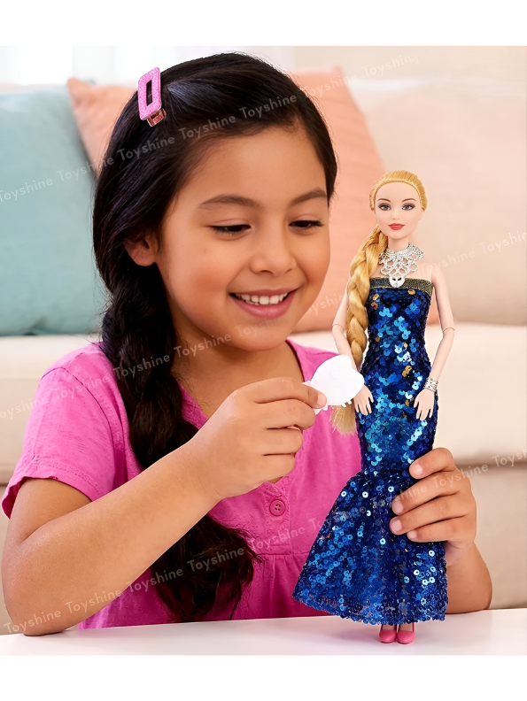 The Persian Beauty Fashion Doll Set (Blue) with Articulated Joints Moveable Head, Shoulders, Elbows, Wrists, Thighs & Knees | Includes Pink Sequin Gown, Tiara, Jewelry, and Miniature Toy Accessories for Girls Ages 3+ LMI12203