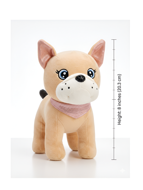 Adorable Beige Bulldog Soft Plushie – 8 Inch Stuffed Puppy Dog Toy with Decorative Neck Bandana, Cute Room Decor and Gift ST16395