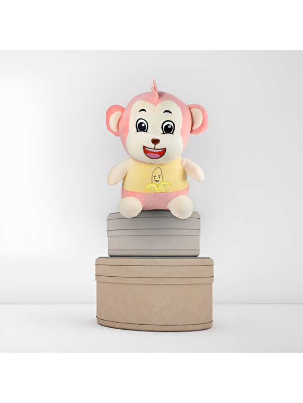 Cuddly Monkey Stuffed Toy with Banana Detail - 12-Inch Plush Soft Toy for Boys & Girls (Pink & Yellow) LMI16680