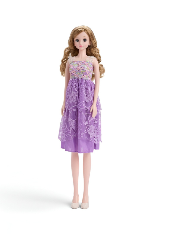 Elegant 11.5-inch Fashion Doll in Purple Lace Dress – Collectible Girl Doll with Wavy Blonde Hair and Formal Party Gown LMI16715