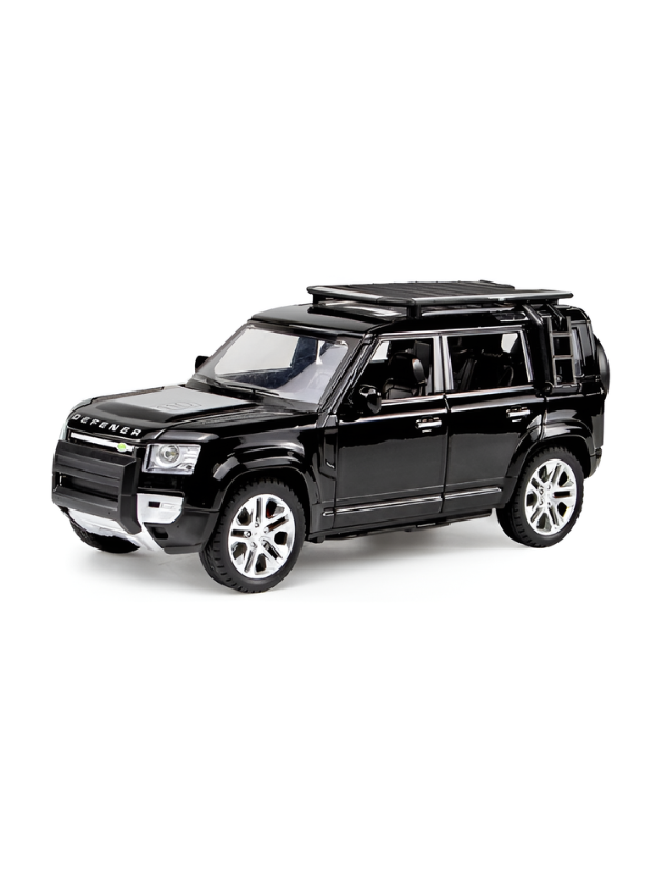 Land Rover Defender Diecast Model Car - Black 1:32 Scale Replica in Metallic with Roof Rack LMI16728