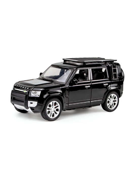 Land Rover Defender Diecast Model Car - Black 1:32 Scale Replica in Metallic with Roof Rack LMI16728