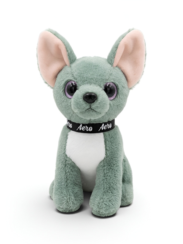Adorable Sitting Green Chihuahua Puppy Stuffed Animal, Premium Fluffy Dog Plush Toy with Branded Collar, Nursery & Kids Gift ST16481