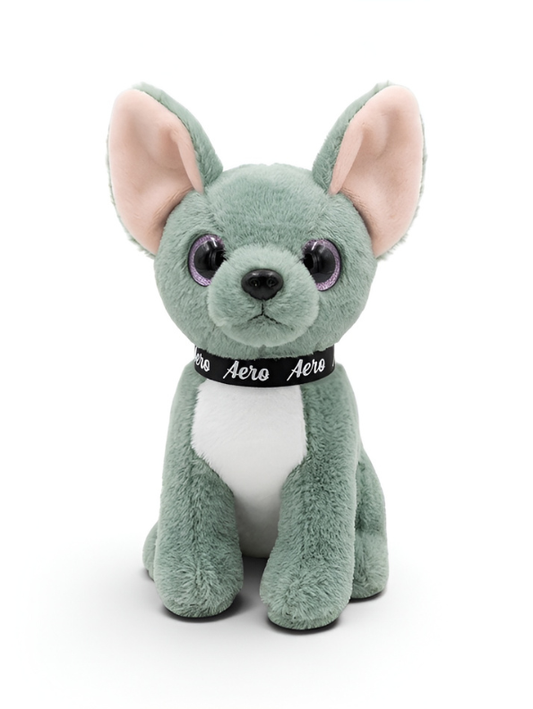 Adorable Sitting Green Chihuahua Puppy Stuffed Animal, Premium Fluffy Dog Plush Toy with Branded Collar, Nursery & Kids Gift ST16481