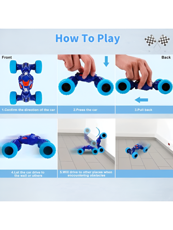 High-Speed RC Stunt Car for Kids - 360° Rotating Double-Sided Flip Off-Road Vehicle, 2.4GHz Remote Control Crawler Toy with All-Terrain Tires, Blue & Light Blue TV2053