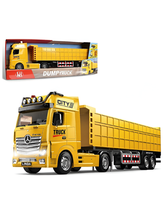 Large Yellow Toy Dump Truck with Friction Powered Wheels, Realistic Lights and Sound – Heavy Duty Detachable Semi-Trailer Construction Vehicle Toy for Kids and Toddlers NX15017