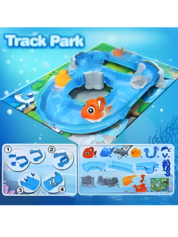 42 Pcs Ocean Track Park Water Fun Set – Kids Interactive Sea Life Racing Track with Fish, Shark & Water Wheel – Educational Summer Toy for Boys & Girls Ages 3+ TV1657