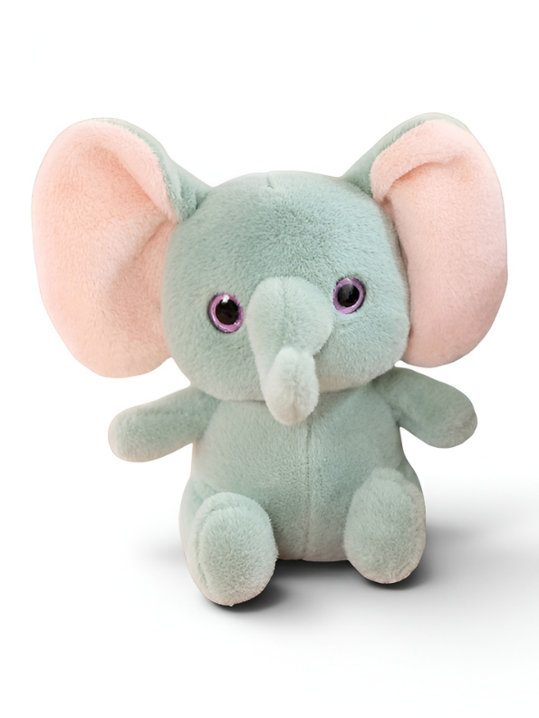 Adorable Elephant Plush Toy – 10 Inch Soft Muted Green Stuffed Elephant with Big Pink Ears, Fluffy Animal Cushioned Toy for Toddlers and Newborns ST14451