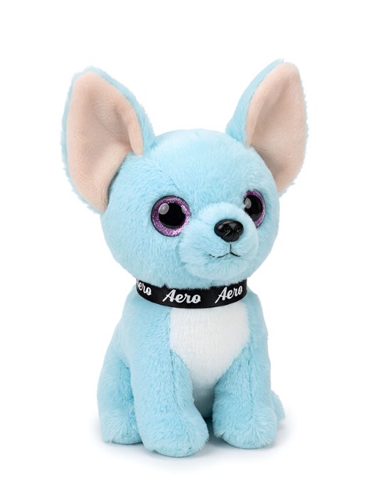 Adorable Sitting Blue Chihuahua Puppy Stuffed Animal, Premium Fluffy Dog Plush Toy with Branded Collar, Nursery & Kids Gift ST16481