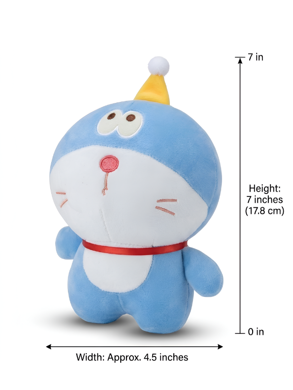 Cute Blue Doraemon Plush Toy 7-Inch Soft Anime Cartoon Stuffed Animal Doll with Party Hat | Adorable Cat Plushie Gift for Kids ST11446