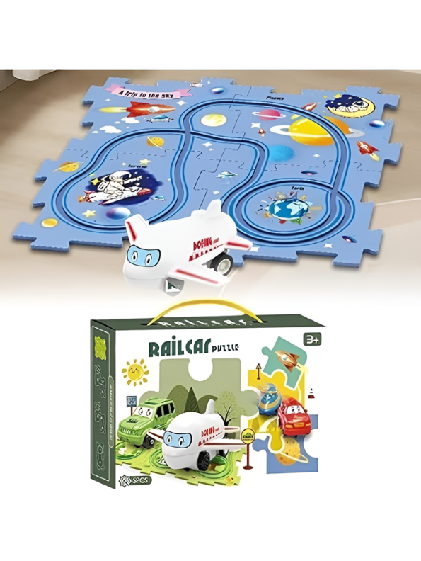 Montessori-Inspired Puzzle Railcar Play Set - Customizable Track Layouts with Automatic Toy Vehicles - Creative Brain Teaser Maze Game - Early Learning Construction Toy for Preschoolers TV216