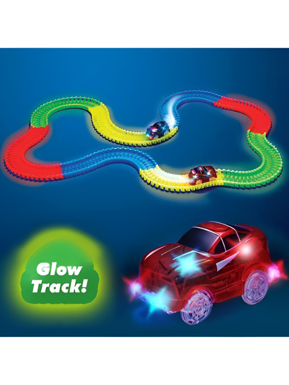 Magic Tracks 264-Piece Speedway Glow in the Dark Race Track Set – Flexible Bendable Track with 2 Mega Loops and LED Toy Car – STEM Building Toy for Kids Ages 3+ TV2270