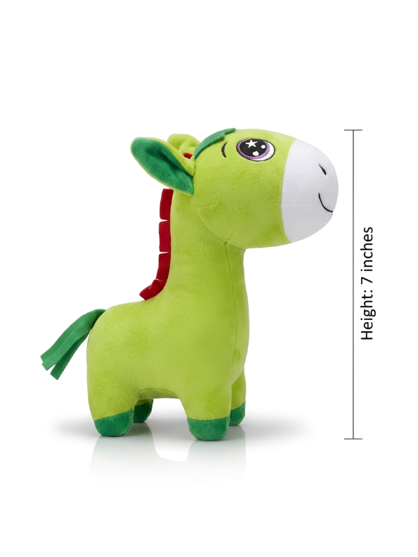 Premium 7-Inch Green Donkey Plush Toy Cute Stuffed Animal with Embroidered Eyes & Festive Ribbon Mane Ultra-Soft Velvet Toy for Kids & Nursery Decor ST16517